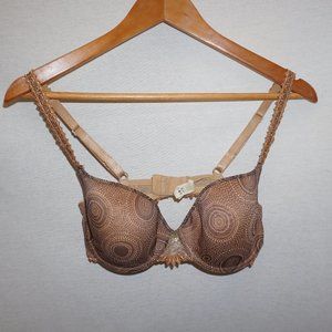 CHANTELLE Bra 32D seamless underwire nude brown swirl embroidered wings & straps